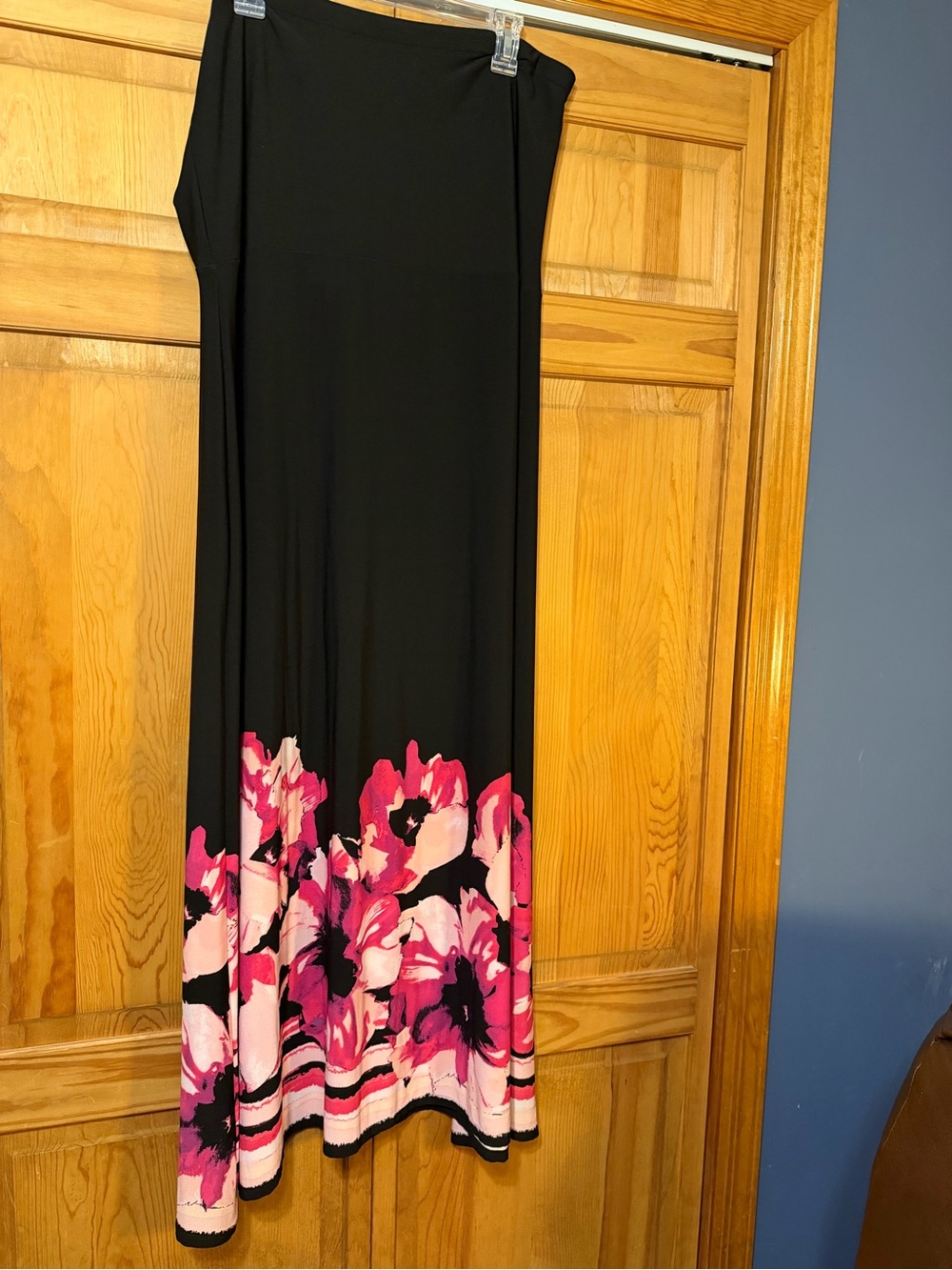 Fashion Bug Black Maxi Dress with Pink Floral Border